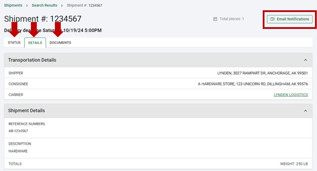 Shipment details update