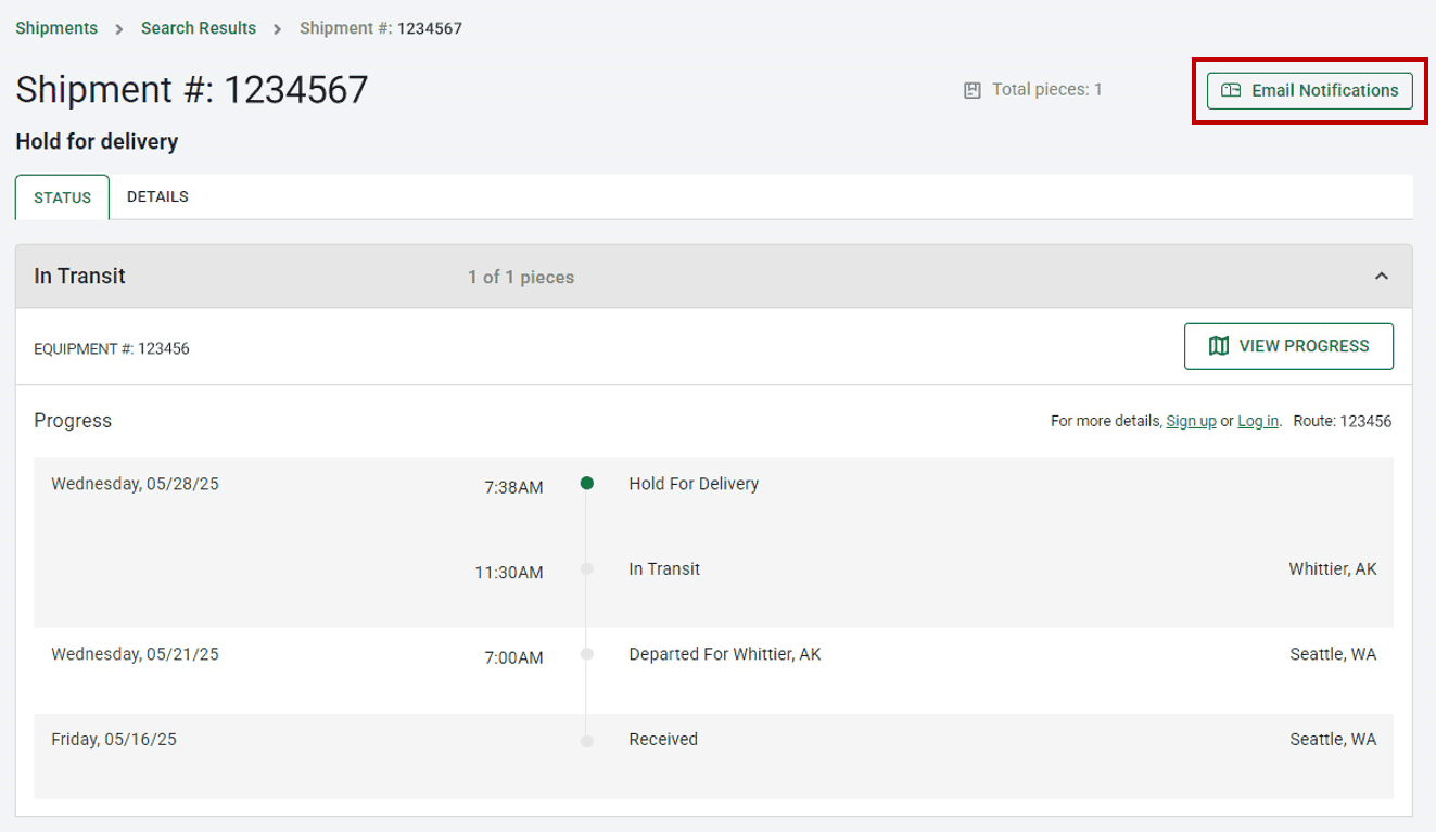 Shipment Updates for individual shipments