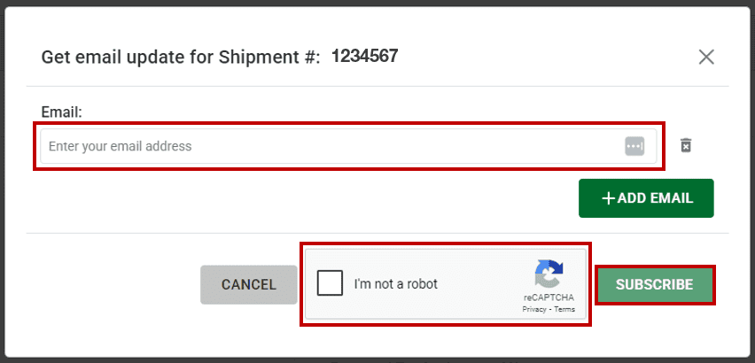 Email updates for shipments