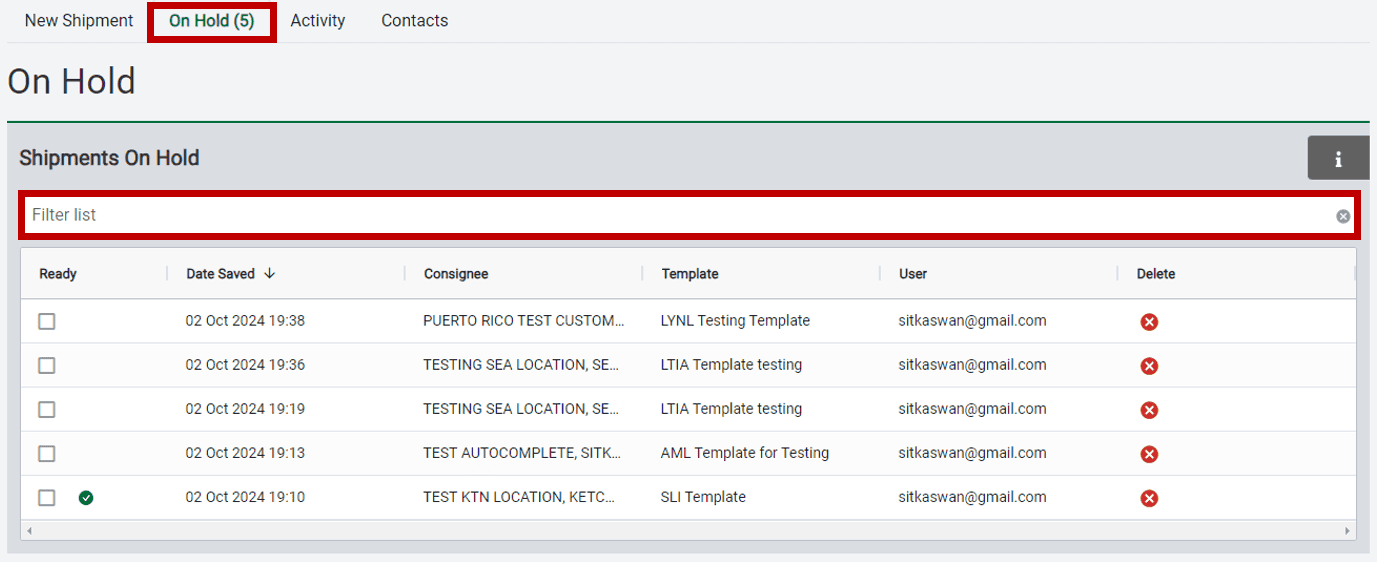 create a shipment on hold 3