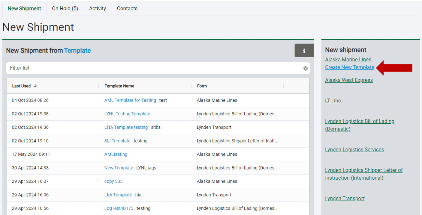 create a shipment templates 1