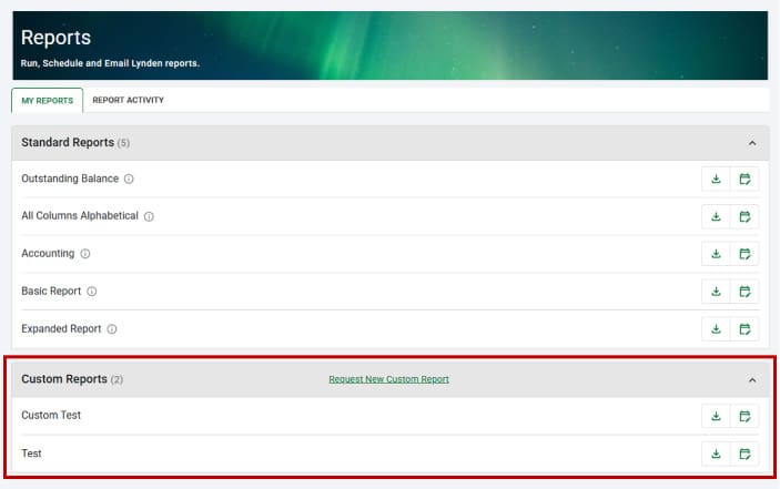 Custom reports section of EZ Commerce