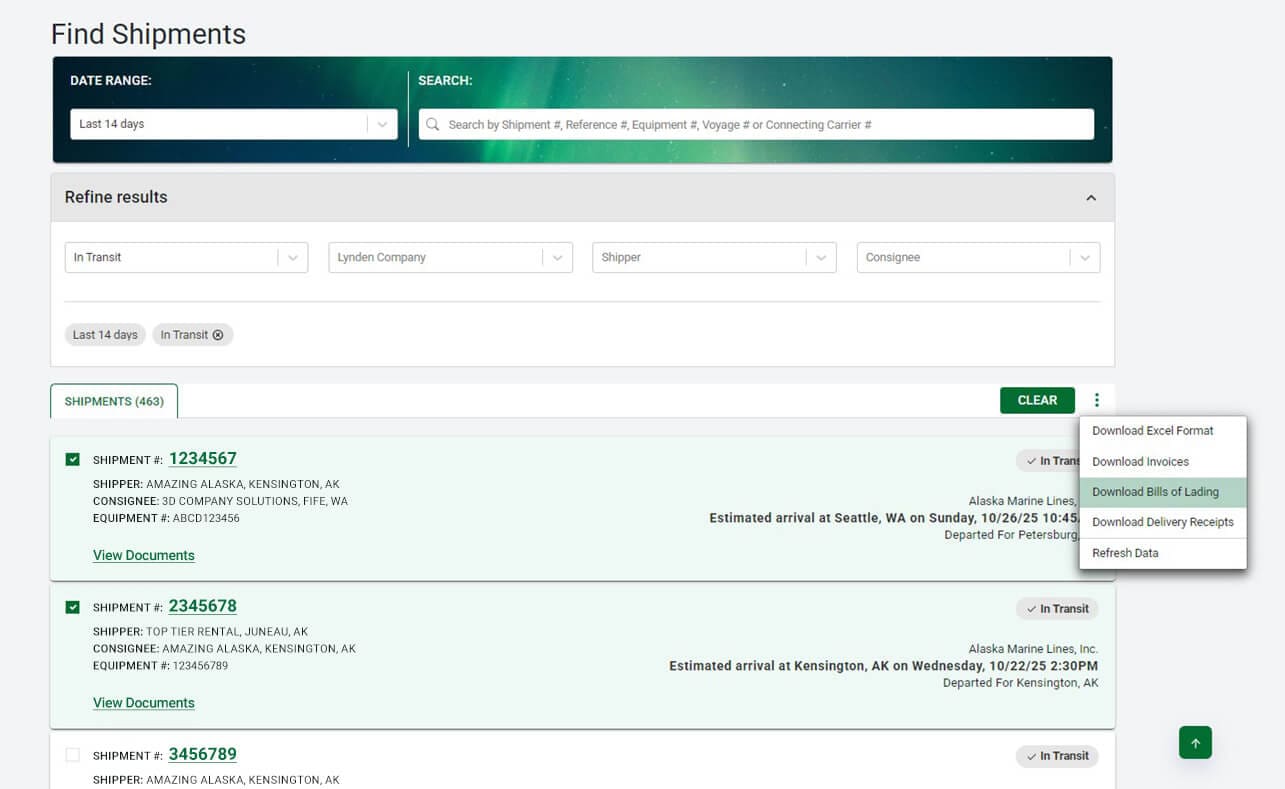 Multi-select shipments in EZ Commerce