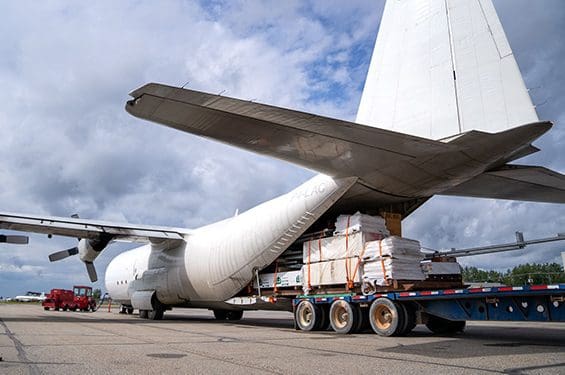 Construction supplies loading to be shipped air