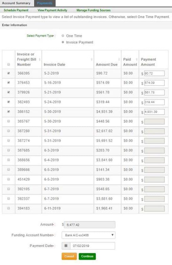 Example of an invoice payment in our online payment system.