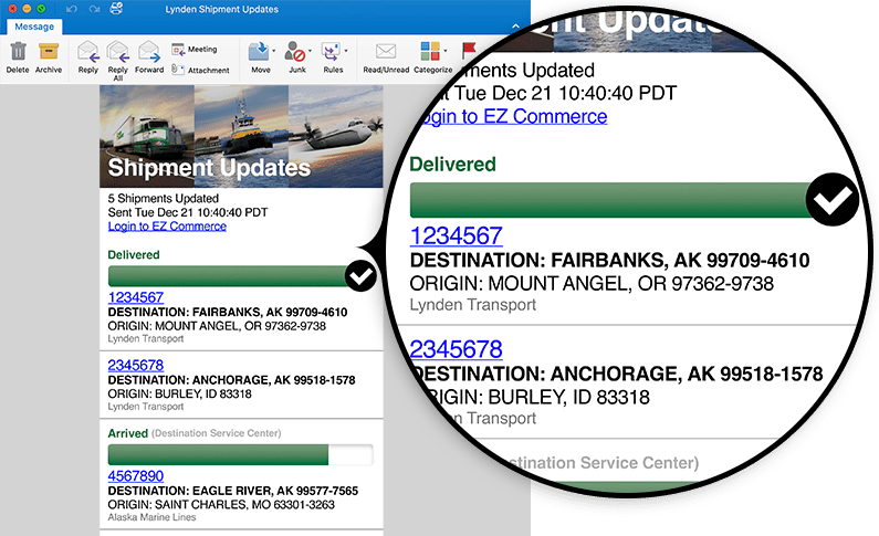 Shipment updates screenshot