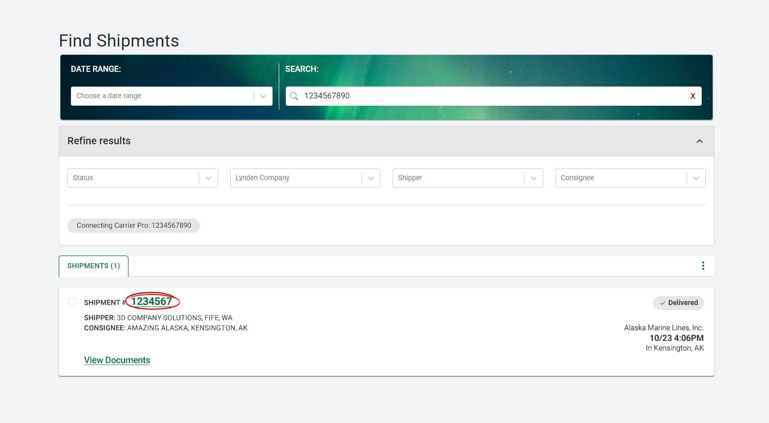 tracking with connecting carrier pro