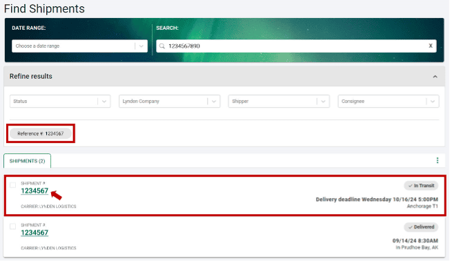 Shipment lookup in tracking center